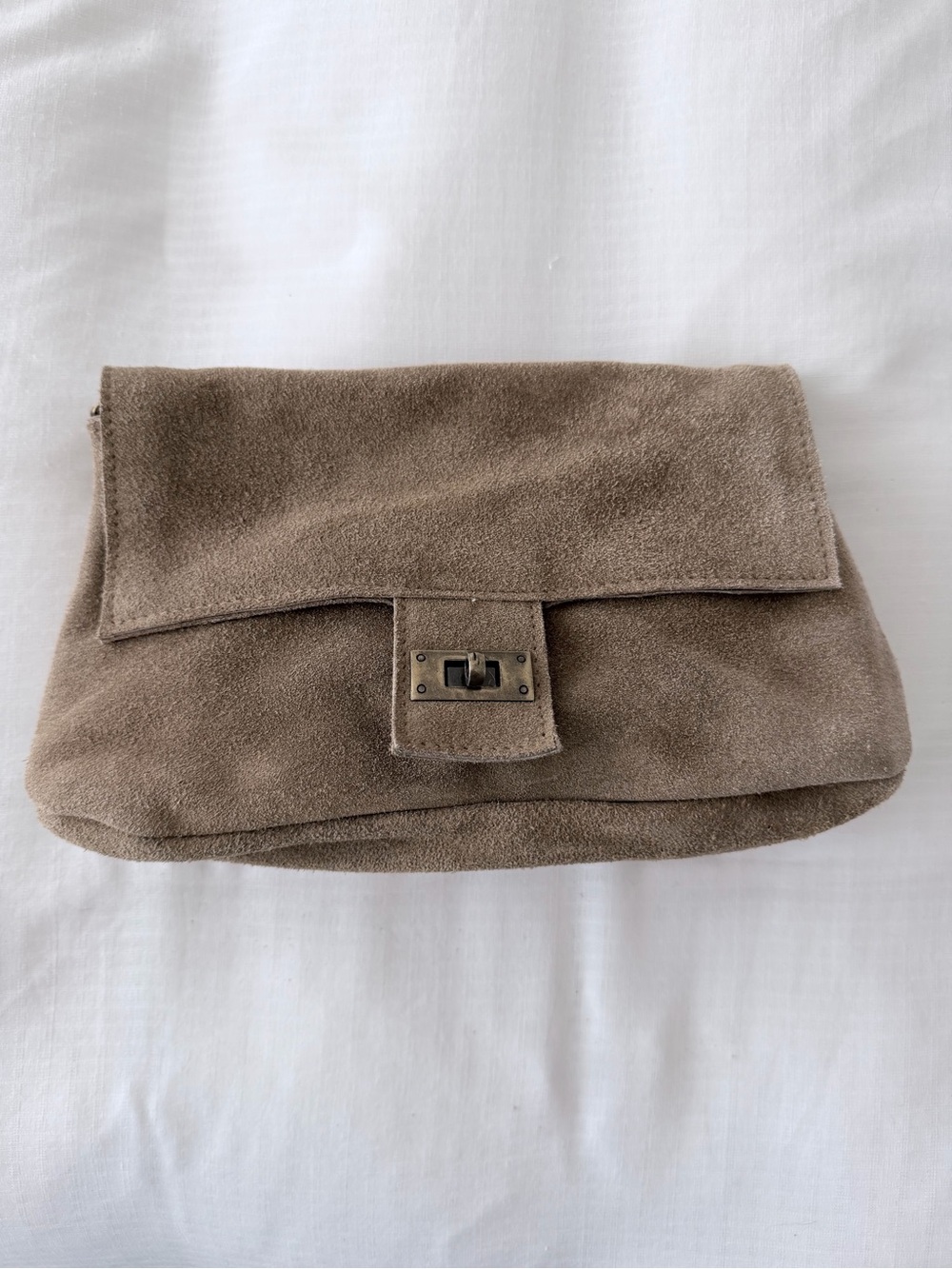 Free People Taupe Suede Fold-Over Crossbody Clutch